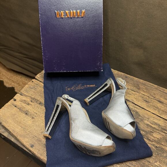 Le Silla Garland Strass Silver Swarovski Crystal Platform Slingbacks Size 39 - Picture 3 of 14